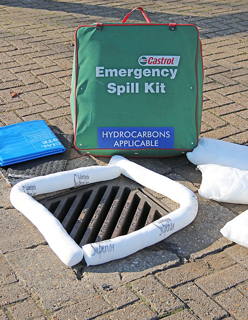 Spill kits, absorbent booms and drain covers