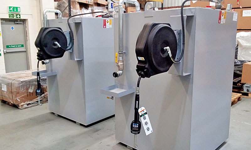 Stacked bespoke oil storage tanks